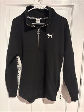 PINK Victoria's Secret Black Half-Zip Pullover with White Dog Logo